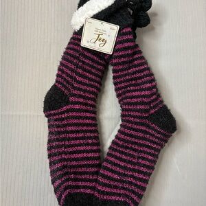 Joy Susan Black and Pink Striped Socks